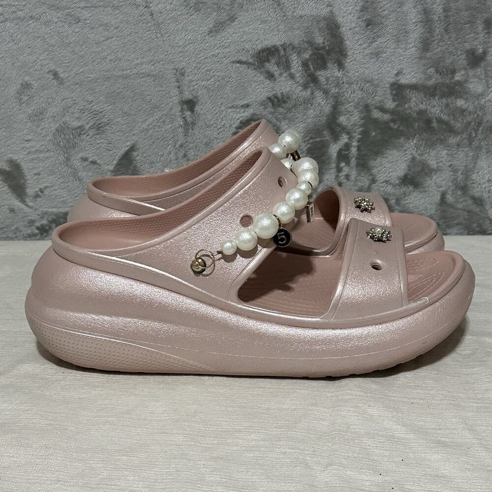 Crocs Classic Crush Platform Sandals Womens 11 Pink Slip On Comfort Coquette - Picture 2 of 11